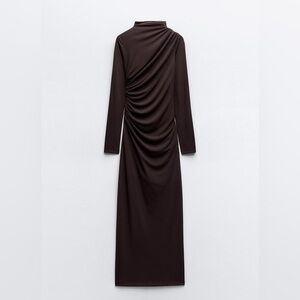 ZARA Chocolate Brown Ruched Maxi Dress Sz M